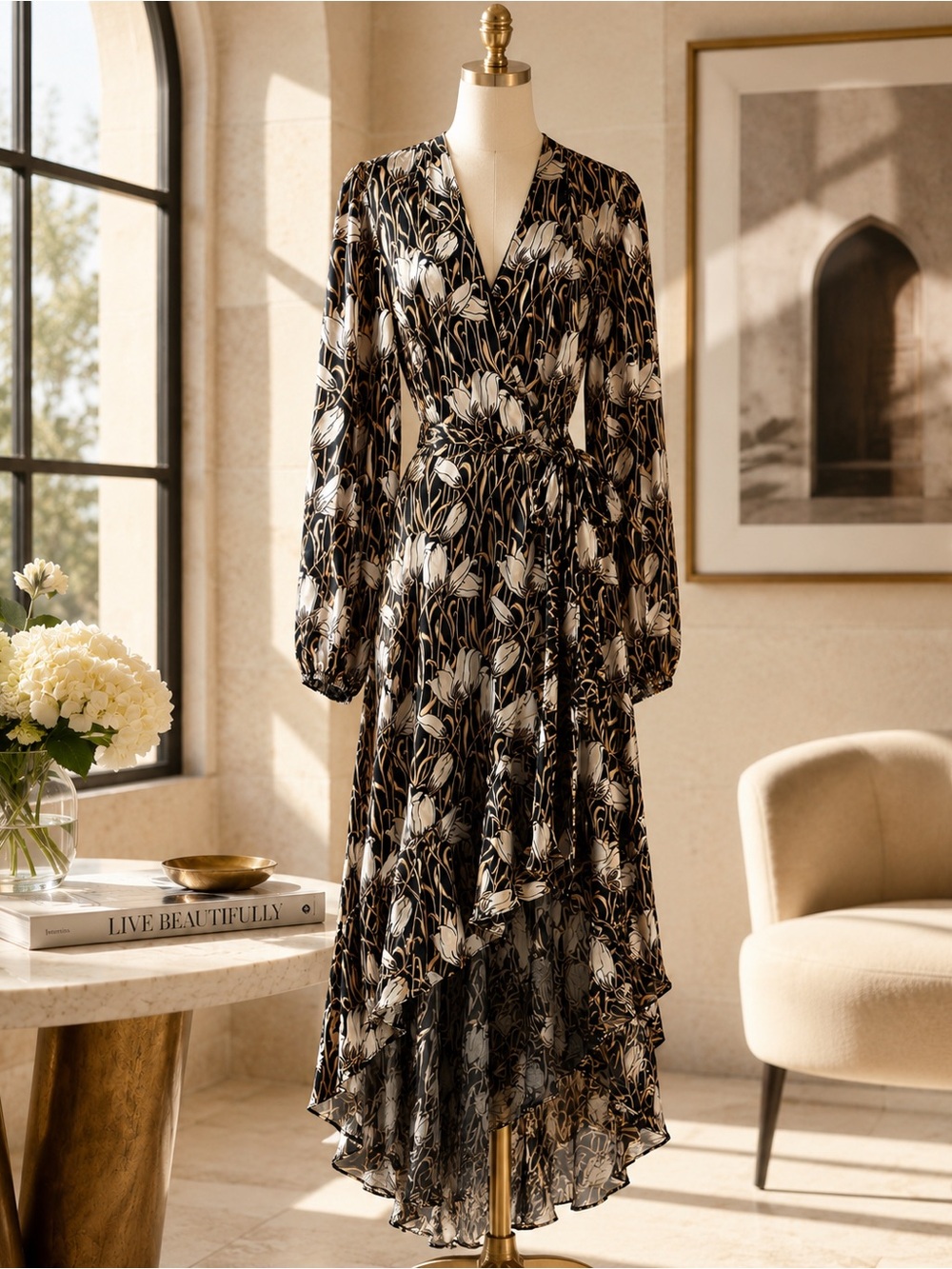 Banana Republic NWT Silk Blend Floral High-Low Wrap Dress Large